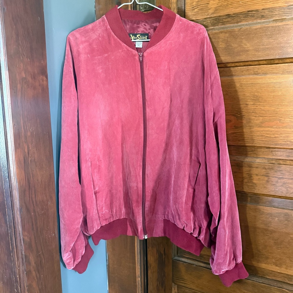 Vintage Alan Stuart Bomber Jacket  Track jacket in Dusty Rose Red XL 100% Rayon